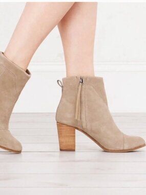 NWT Toms Lunata Heeled Bootie taupe suede size 7 western boho